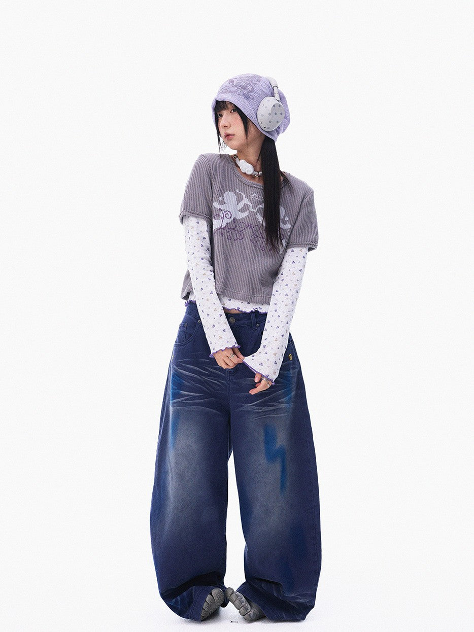 innomoood Angel Vine Print Puff Sleeve Women&