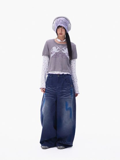 innomoood Angel Vine Print Puff Sleeve Women&