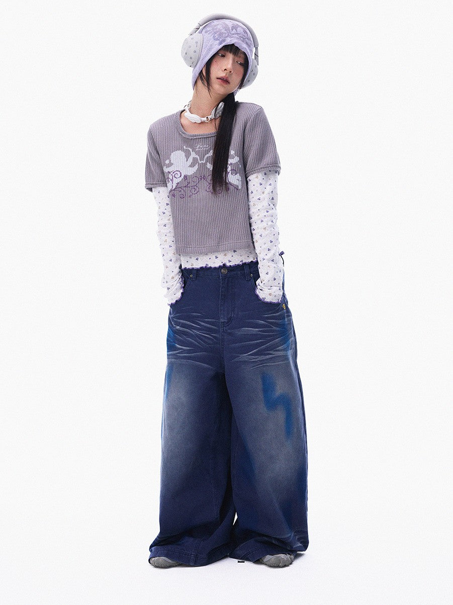innomoood Angel Vine Print Puff Sleeve Women&