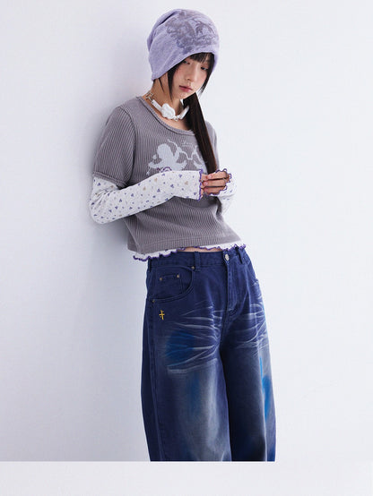 innomoood Angel Vine Print Puff Sleeve Women&