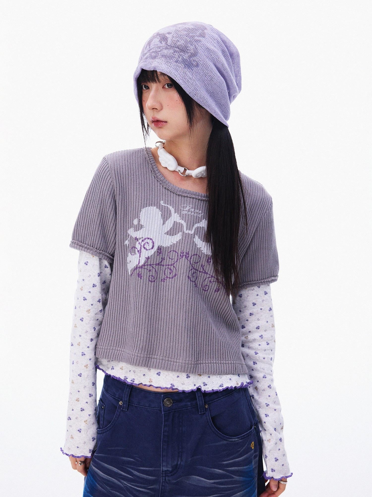 innomoood Angel Vine Print Puff Sleeve Women&