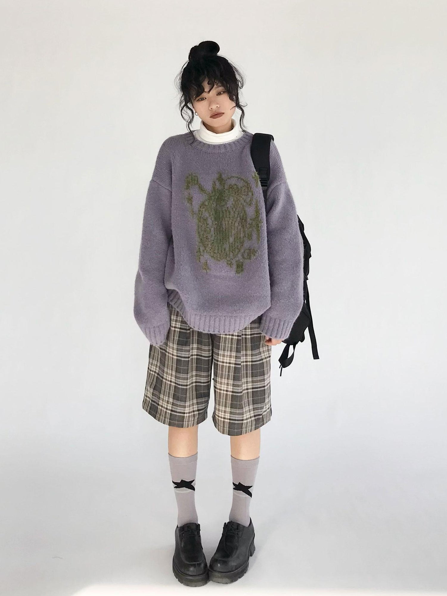 innomoood Apple Jacquard Textured Wool Sweater V-Neck T-Shirt Long-Sleeve
