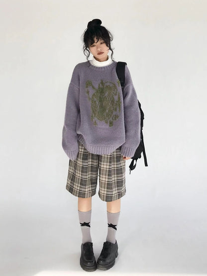 Apple Jacquard Textured Wool Sweater V-Neck T-Shirt Long-Sleeve