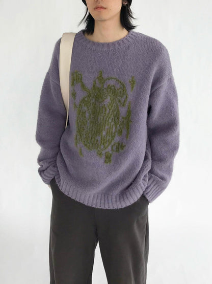 innomoood Apple Jacquard Textured Wool Sweater V-Neck T-Shirt Long-Sleeve