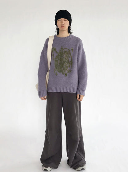innomoood Apple Jacquard Textured Wool Sweater V-Neck T-Shirt Long-Sleeve