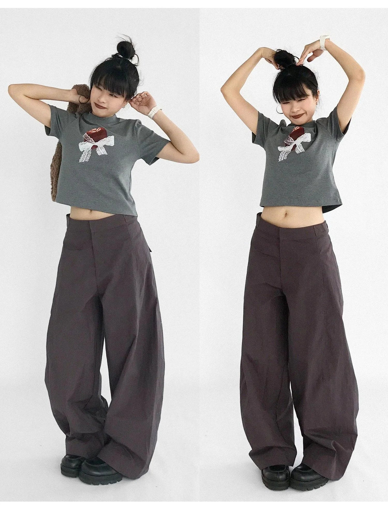 Apple Lace Bow Print Cotton T-shirt