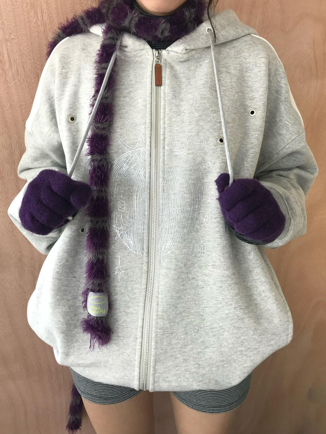 innomoood Apple Line Art Silver Print Fleece Hoodie