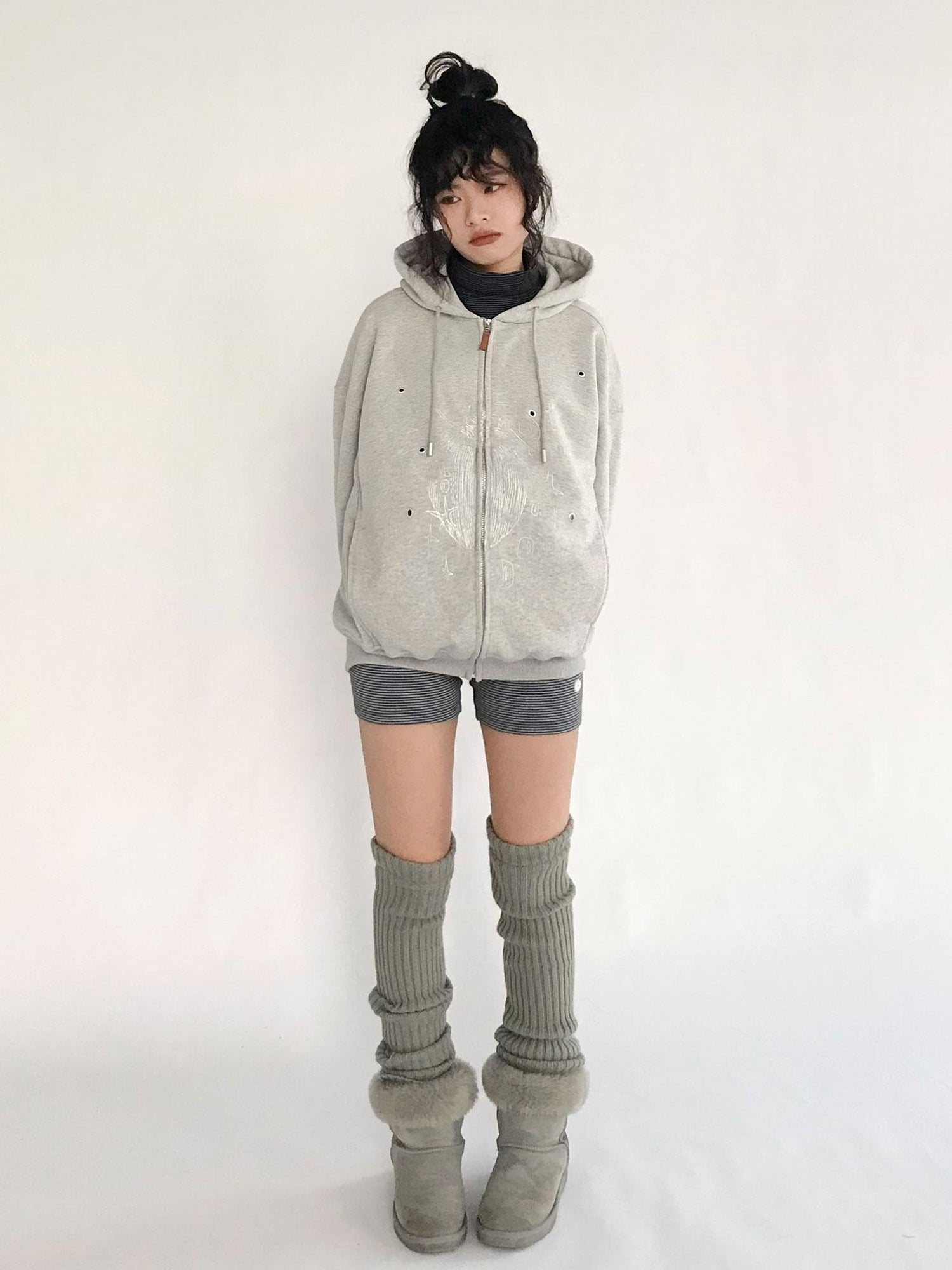 innomoood Apple Line Art Silver Print Fleece Hoodie