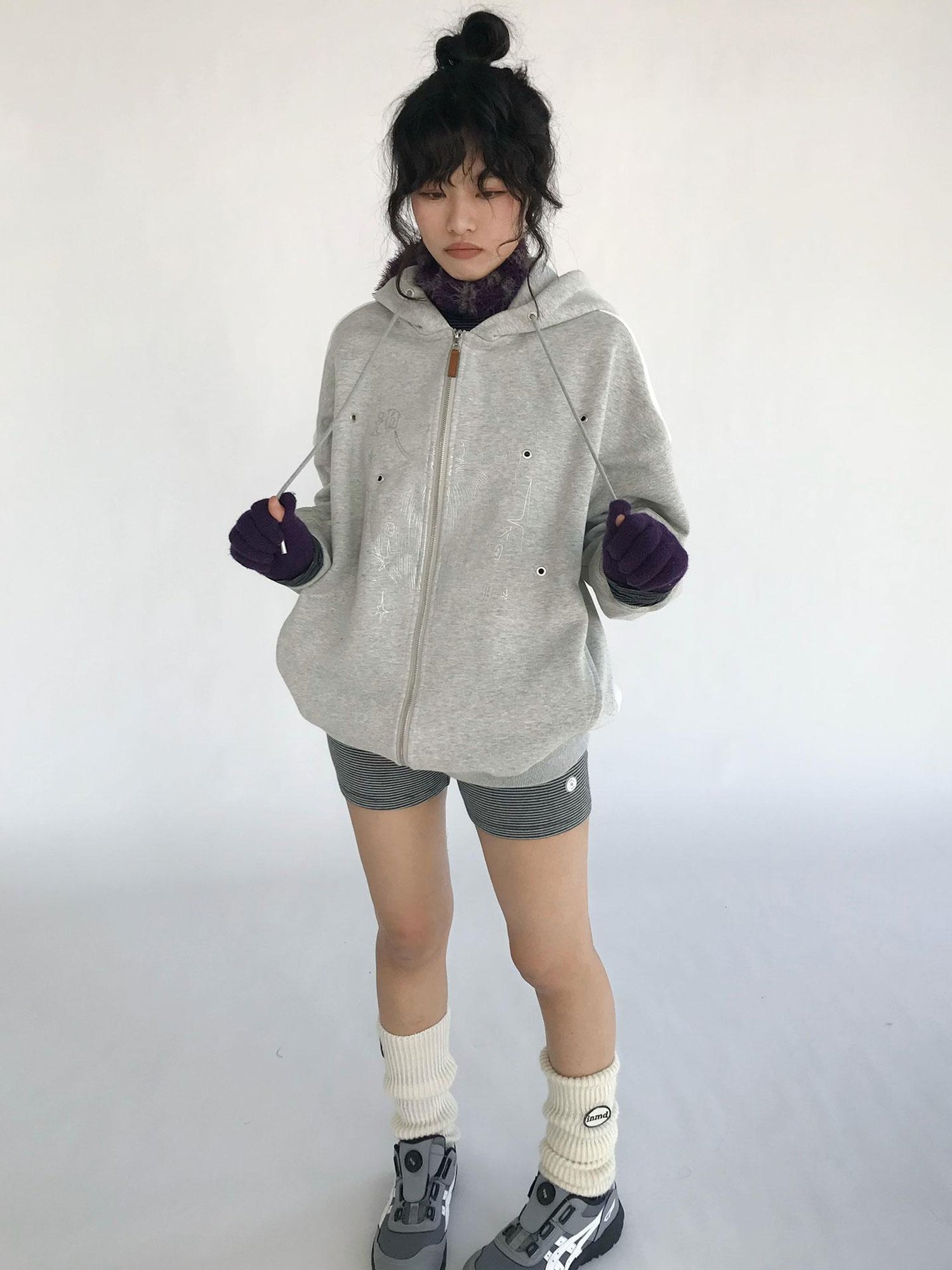 innomoood Apple Line Art Silver Print Fleece Hoodie