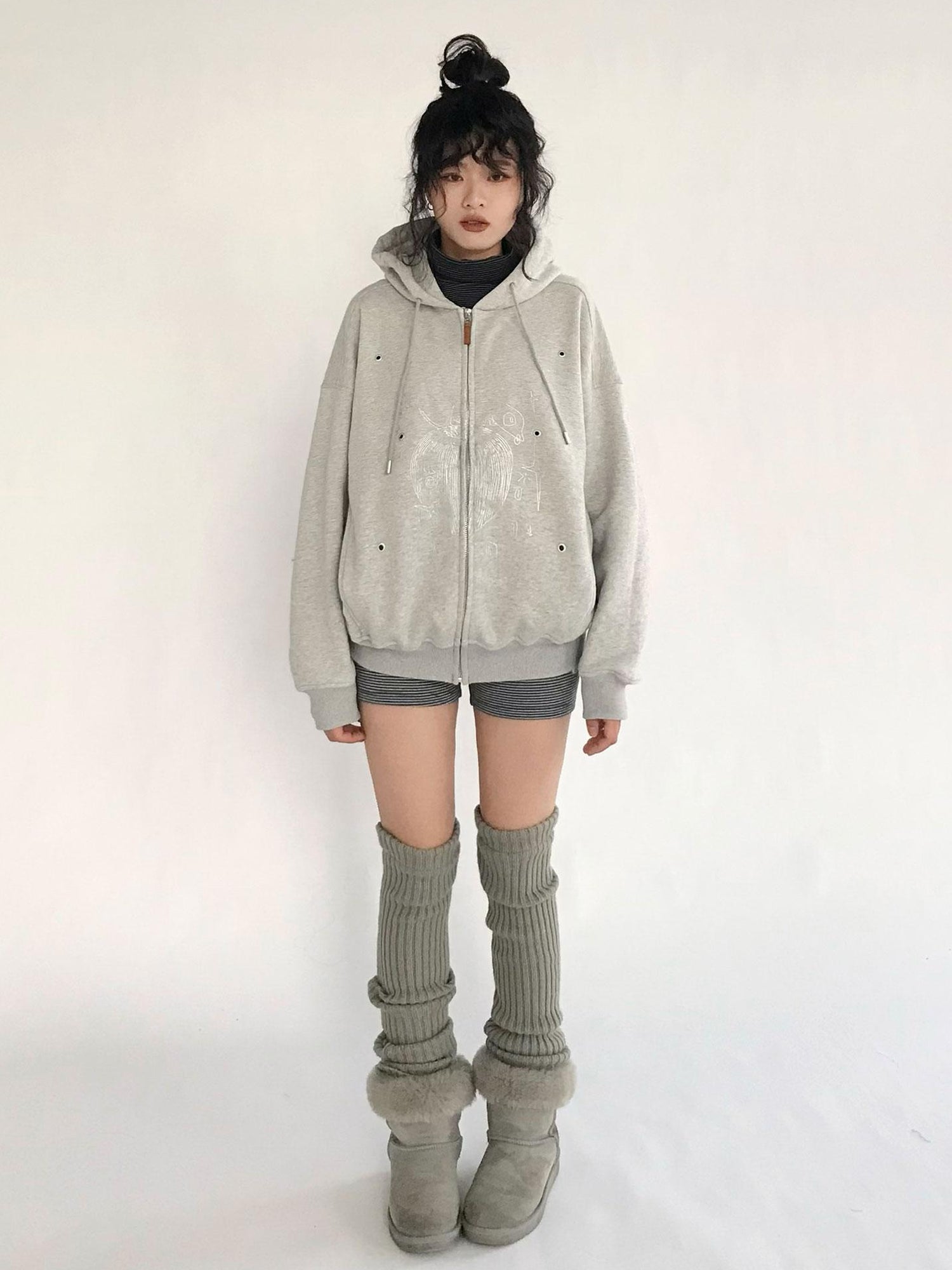 innomoood Apple Line Art Silver Print Fleece Hoodie