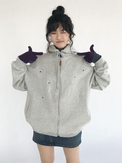 innomoood Apple Line Art Silver Print Fleece Hoodie