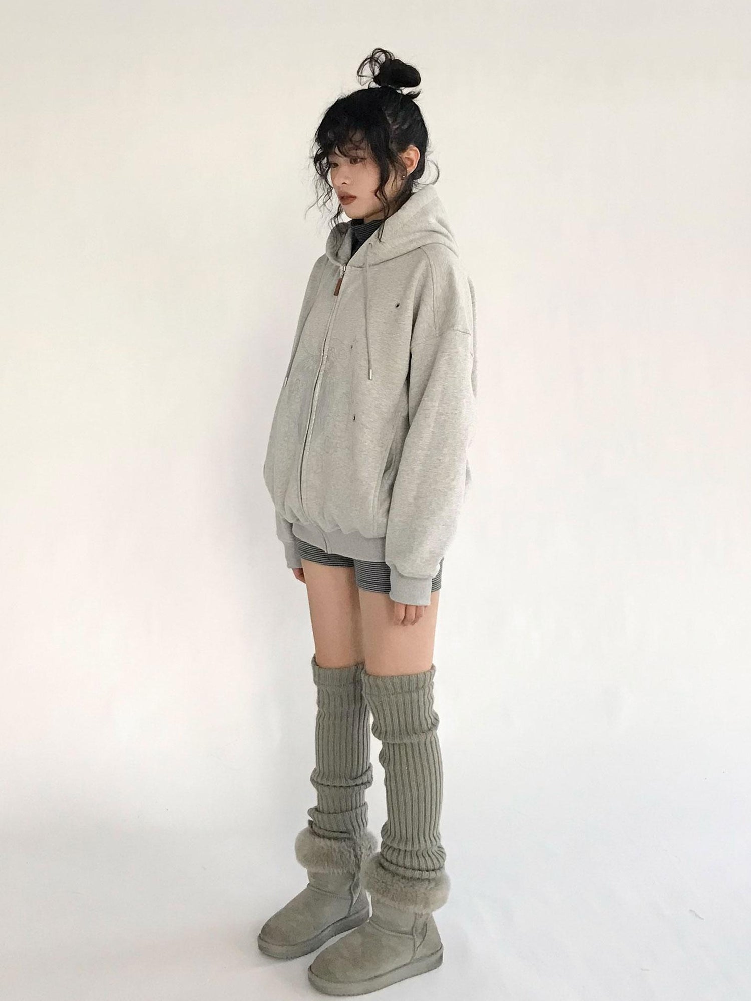 innomoood Apple Line Art Silver Print Fleece Hoodie