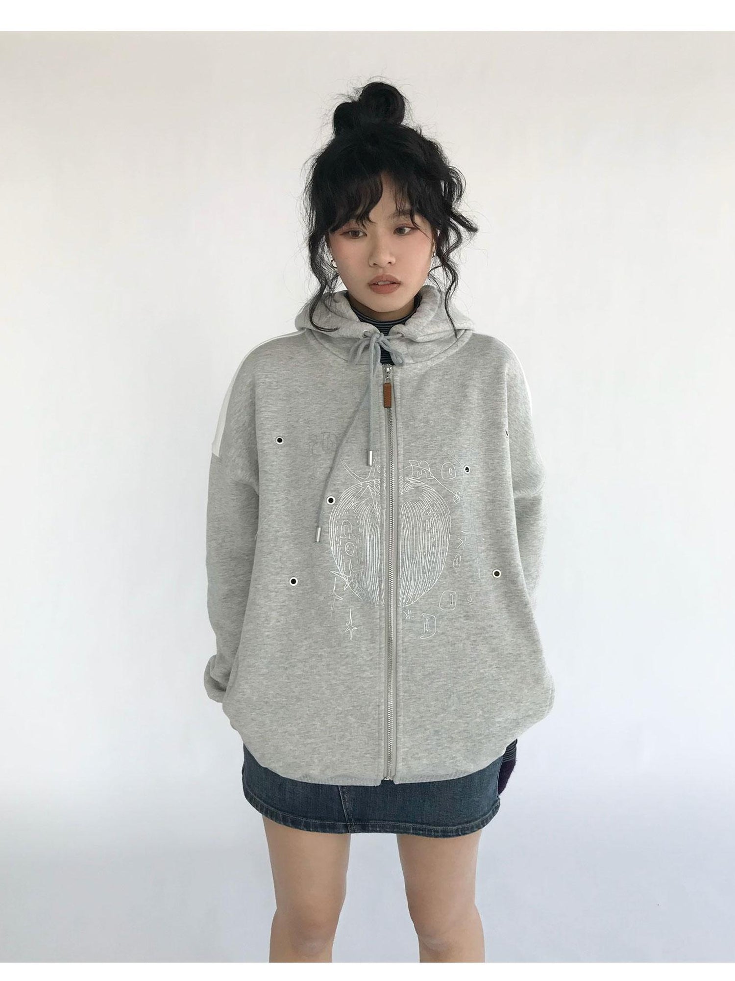 innomoood Apple Line Art Silver Print Fleece Hoodie