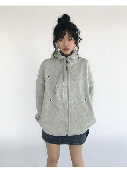 innomoood Apple Line Art Silver Print Fleece Hoodie