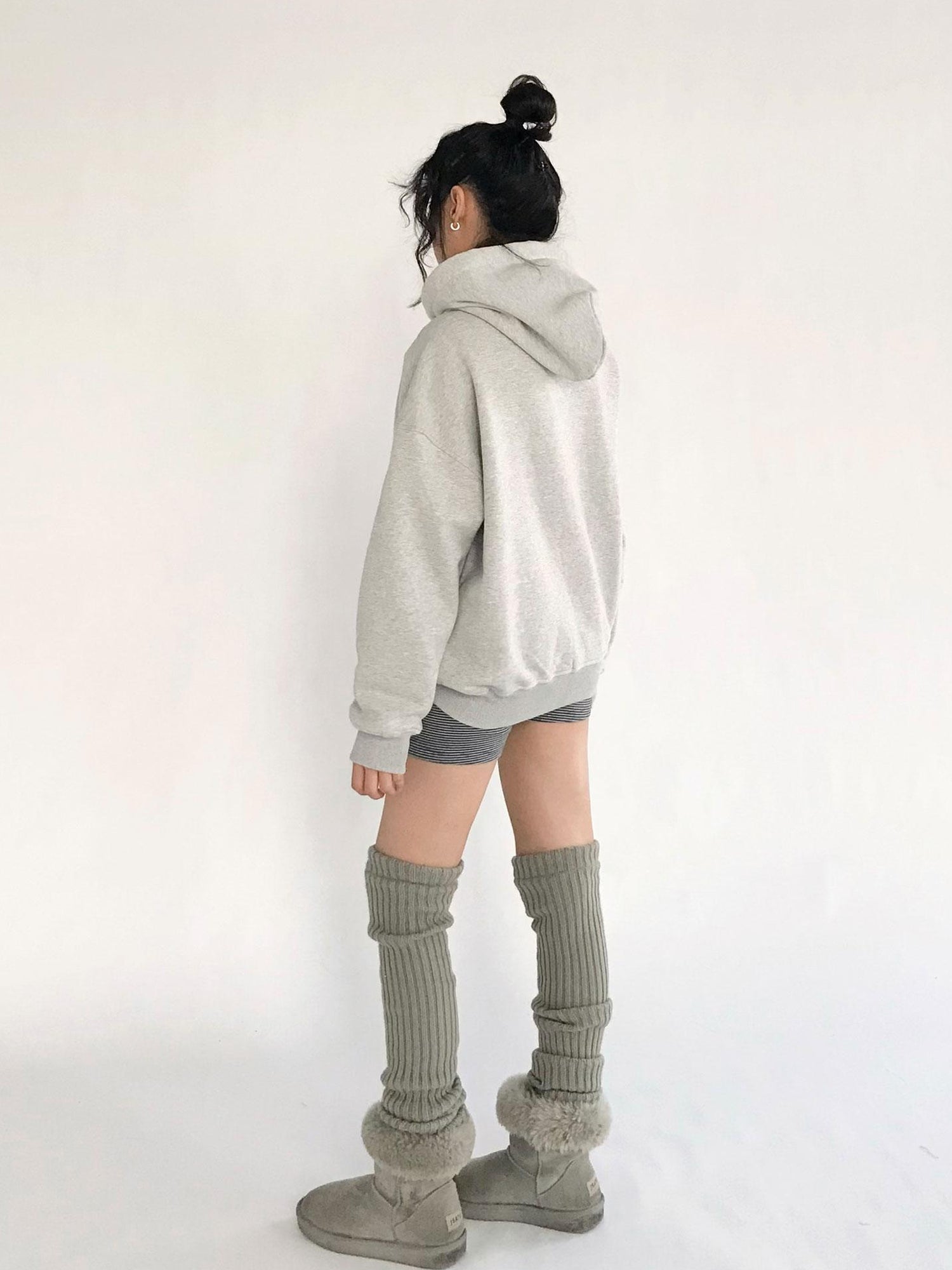 innomoood Apple Line Art Silver Print Fleece Hoodie