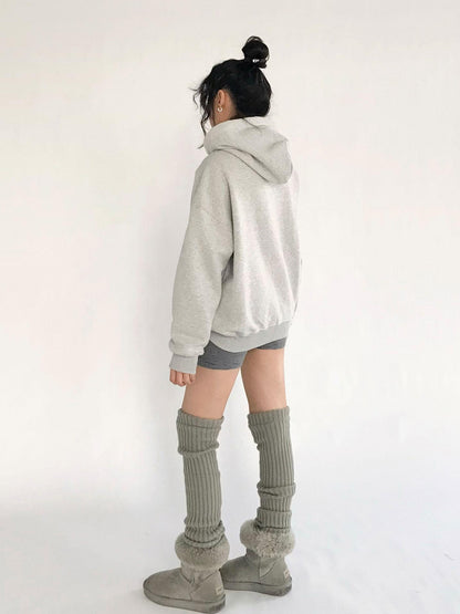 innomoood Apple Line Art Silver Print Fleece Hoodie