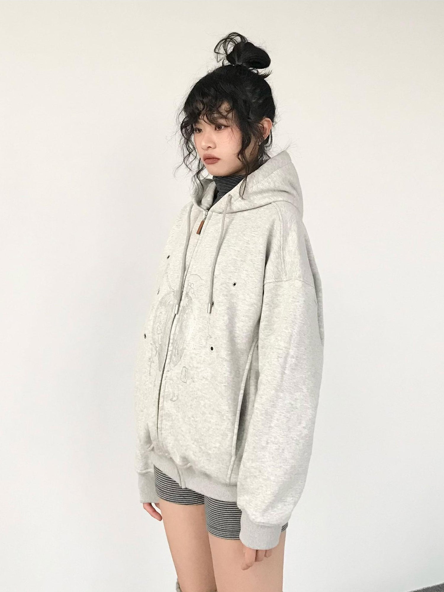 innomoood Apple Line Art Silver Print Fleece Hoodie