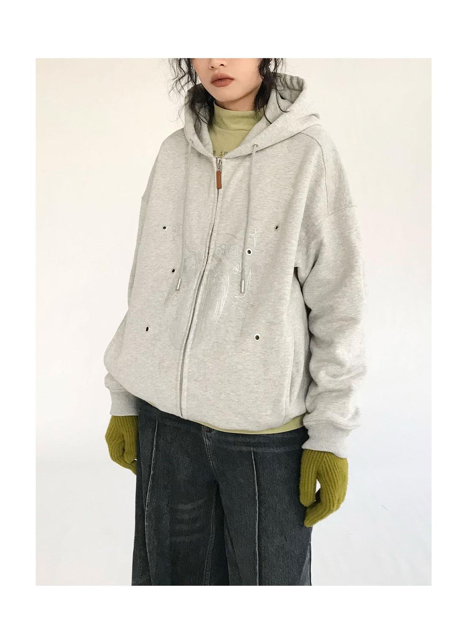 innomoood Apple Line Art Silver Print Fleece Hoodie