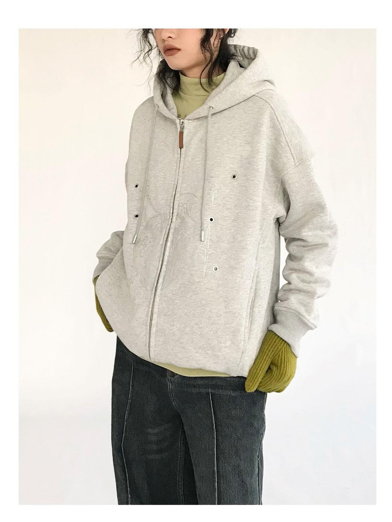 innomoood Apple Line Art Silver Print Fleece Hoodie