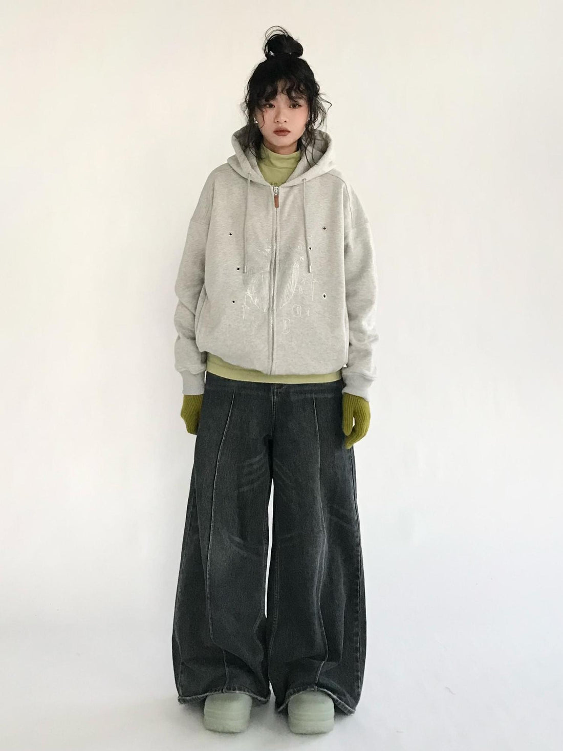 innomoood Apple Line Art Silver Print Fleece Hoodie