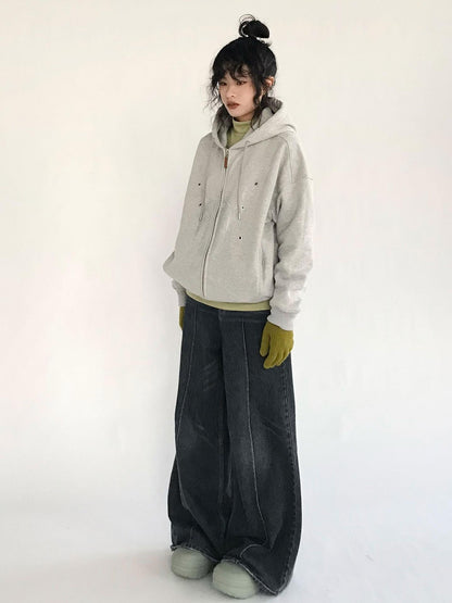 innomoood Apple Line Art Silver Print Fleece Hoodie