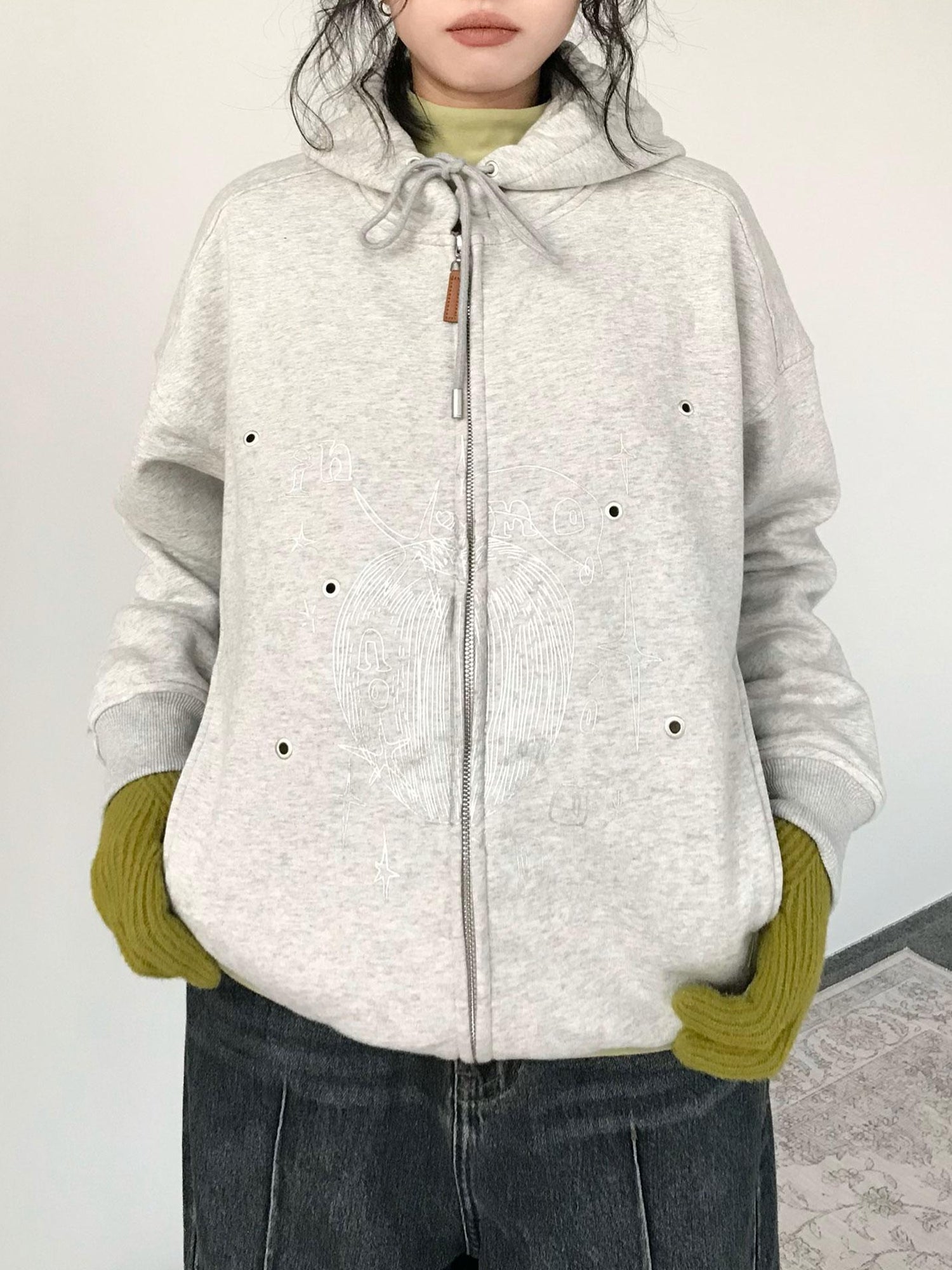 innomoood Apple Line Art Silver Print Fleece Hoodie
