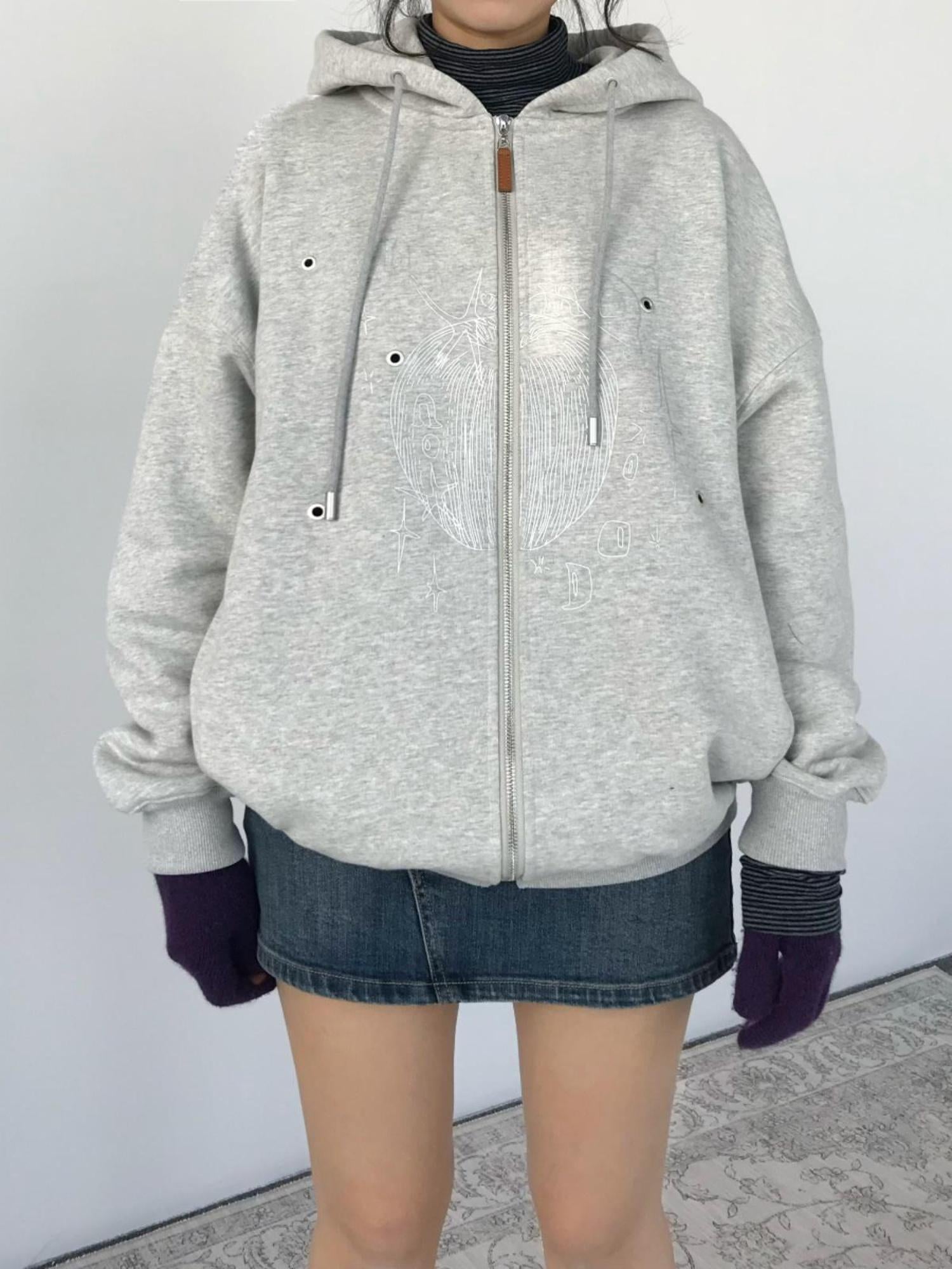 innomoood Apple Line Art Silver Print Fleece Hoodie