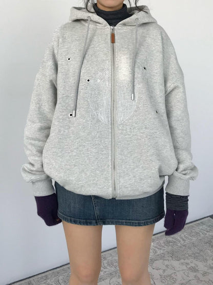 innomoood Apple Line Art Silver Print Fleece Hoodie