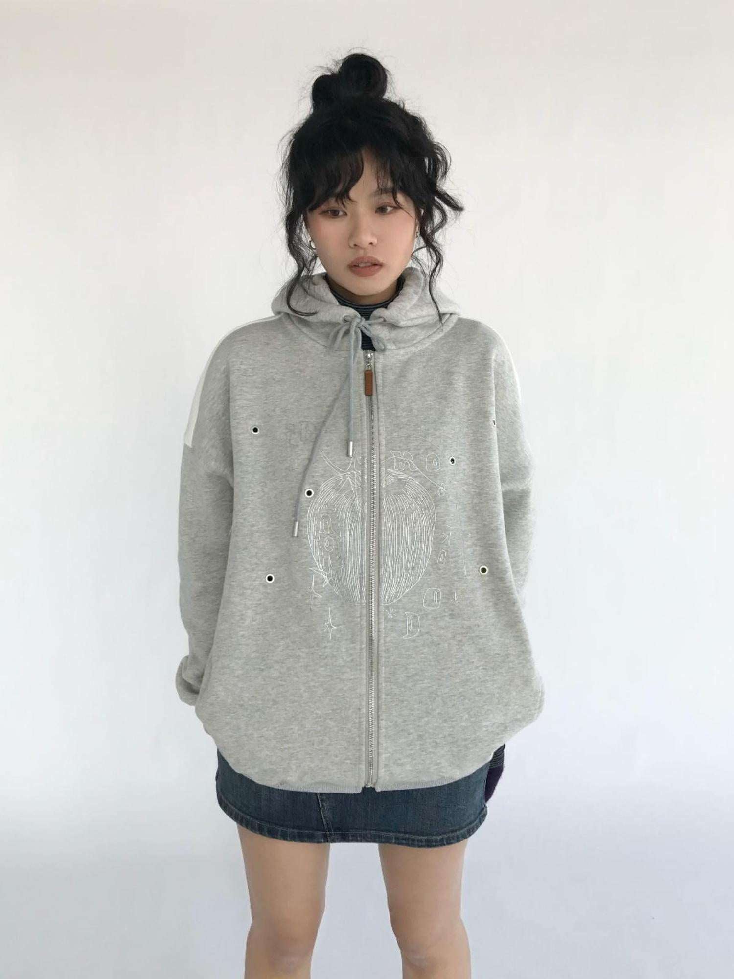 innomoood Apple Line Art Silver Print Fleece Hoodie