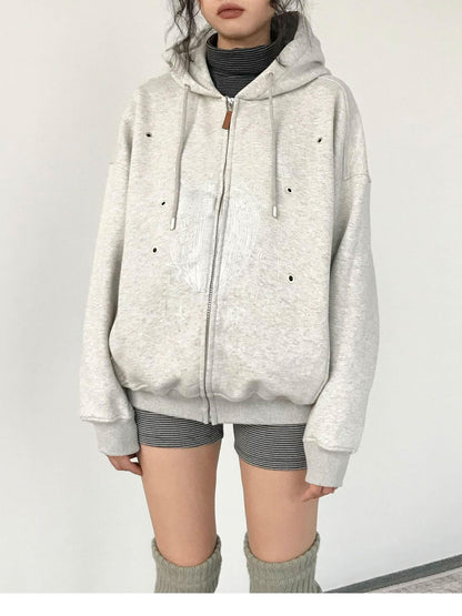 innomoood Apple Line Art Silver Print Fleece Hoodie