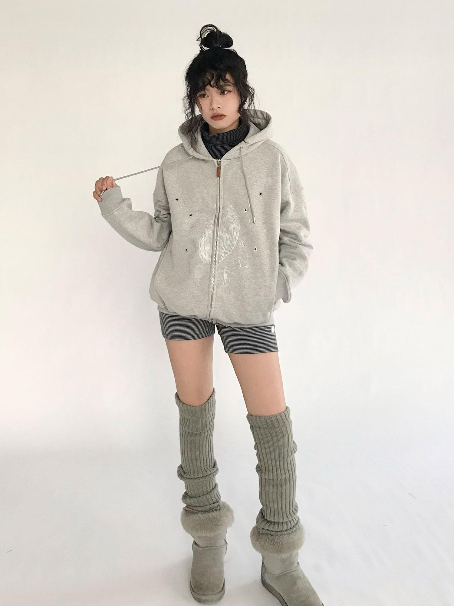 innomoood Apple Line Art Silver Print Fleece Hoodie