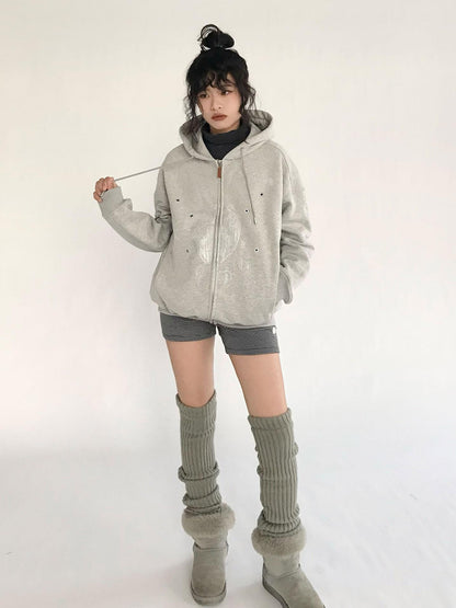 innomoood Apple Line Art Silver Print Fleece Hoodie