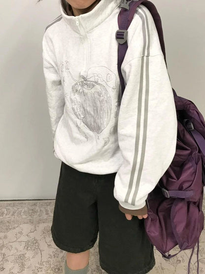 Apple Line Zip Up Fleece Hoodie