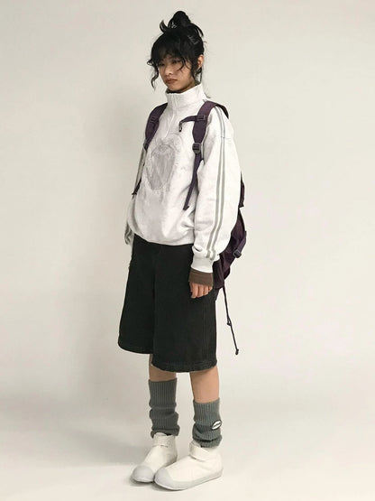 Apple Line Zip Up Fleece Hoodie