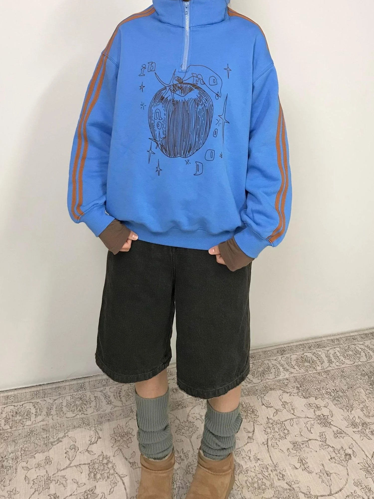 Apple Line Zip Up Fleece Hoodie