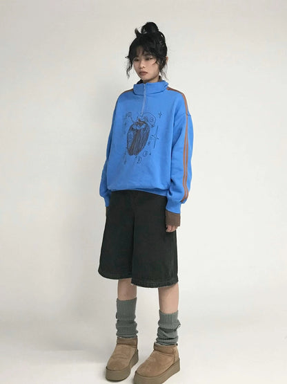 Apple Line Zip Up Fleece Hoodie