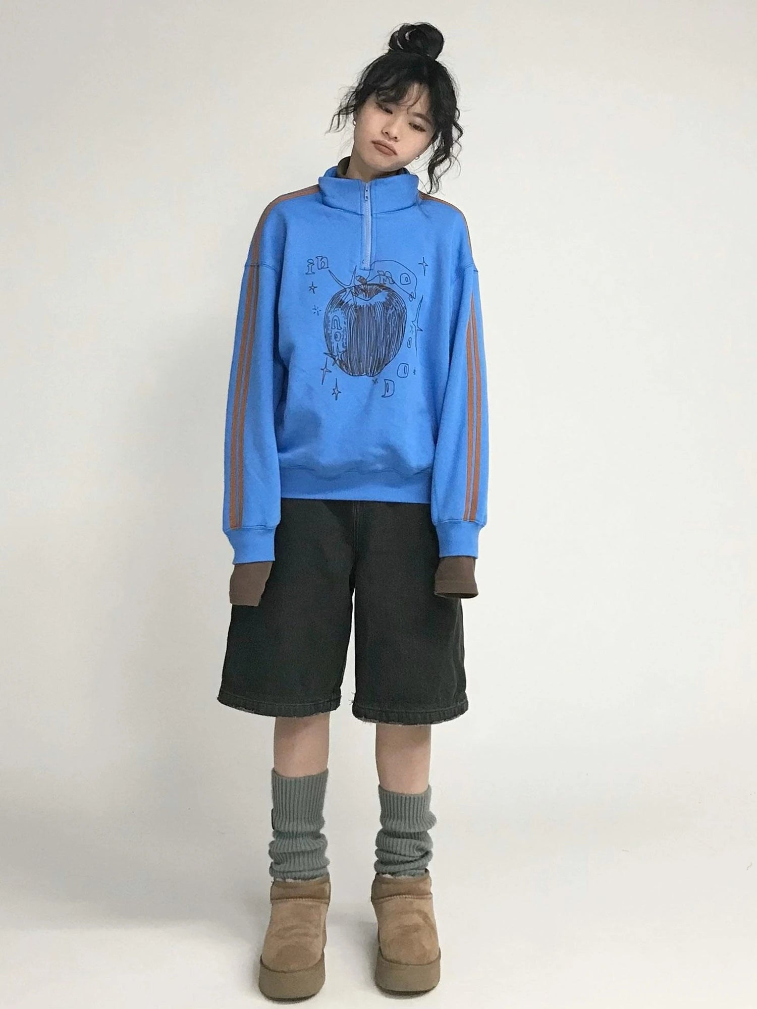 Apple Line Zip Up Fleece Hoodie