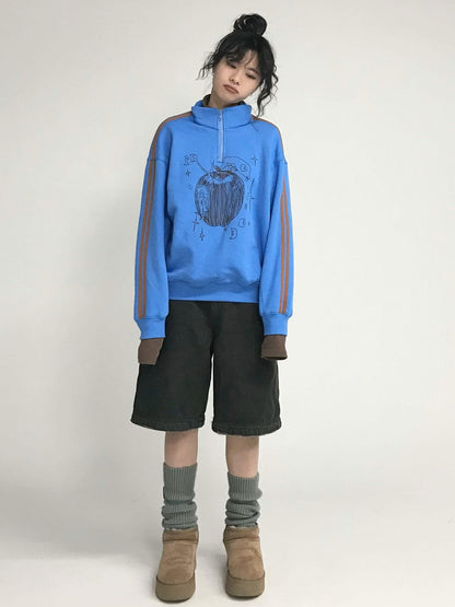 Apple Line Zip Up Fleece Hoodie