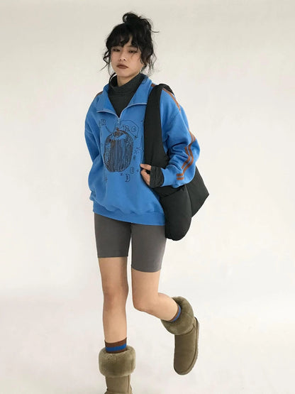 Apple Line Zip Up Fleece Hoodie