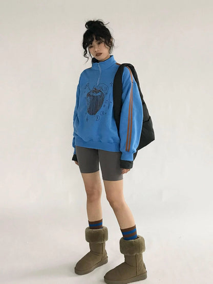 Apple Line Zip Up Fleece Hoodie