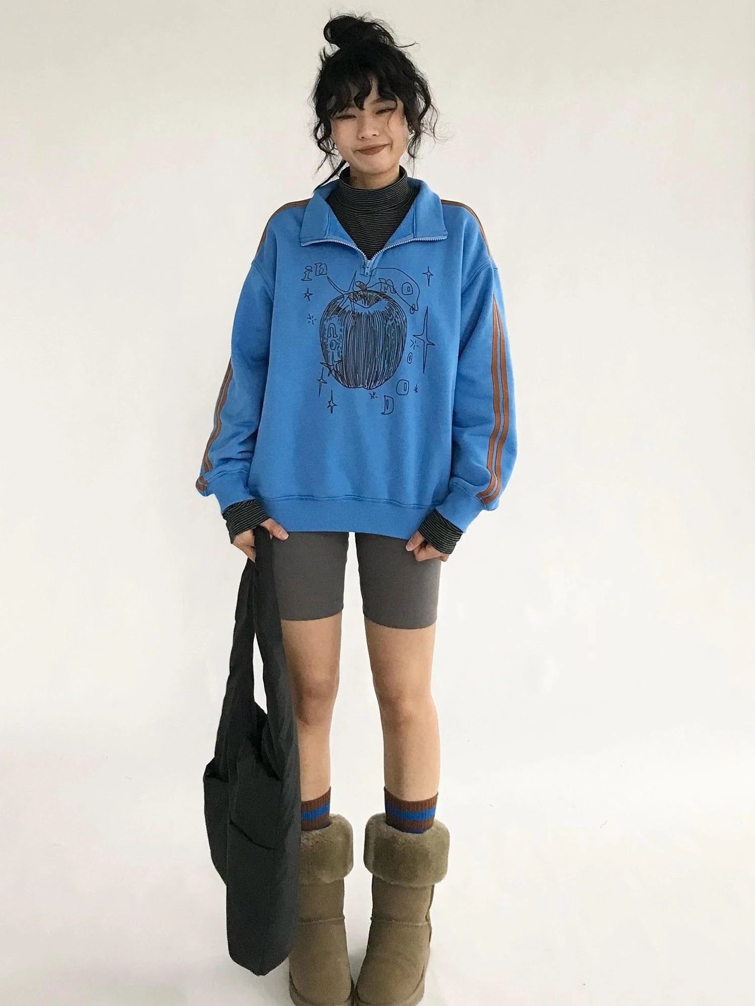 Apple Line Zip Up Fleece Hoodie