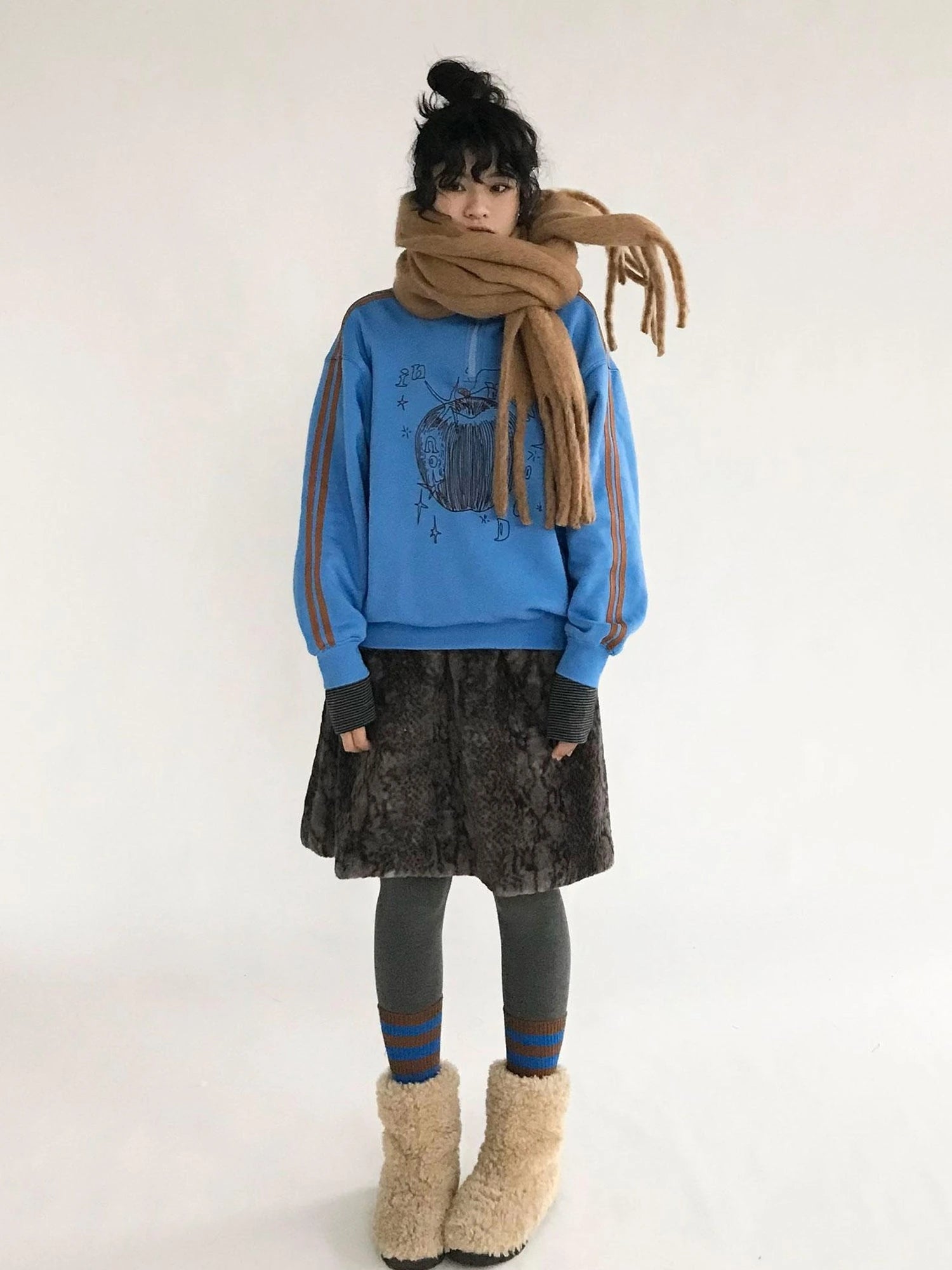 Apple Line Zip Up Fleece Hoodie