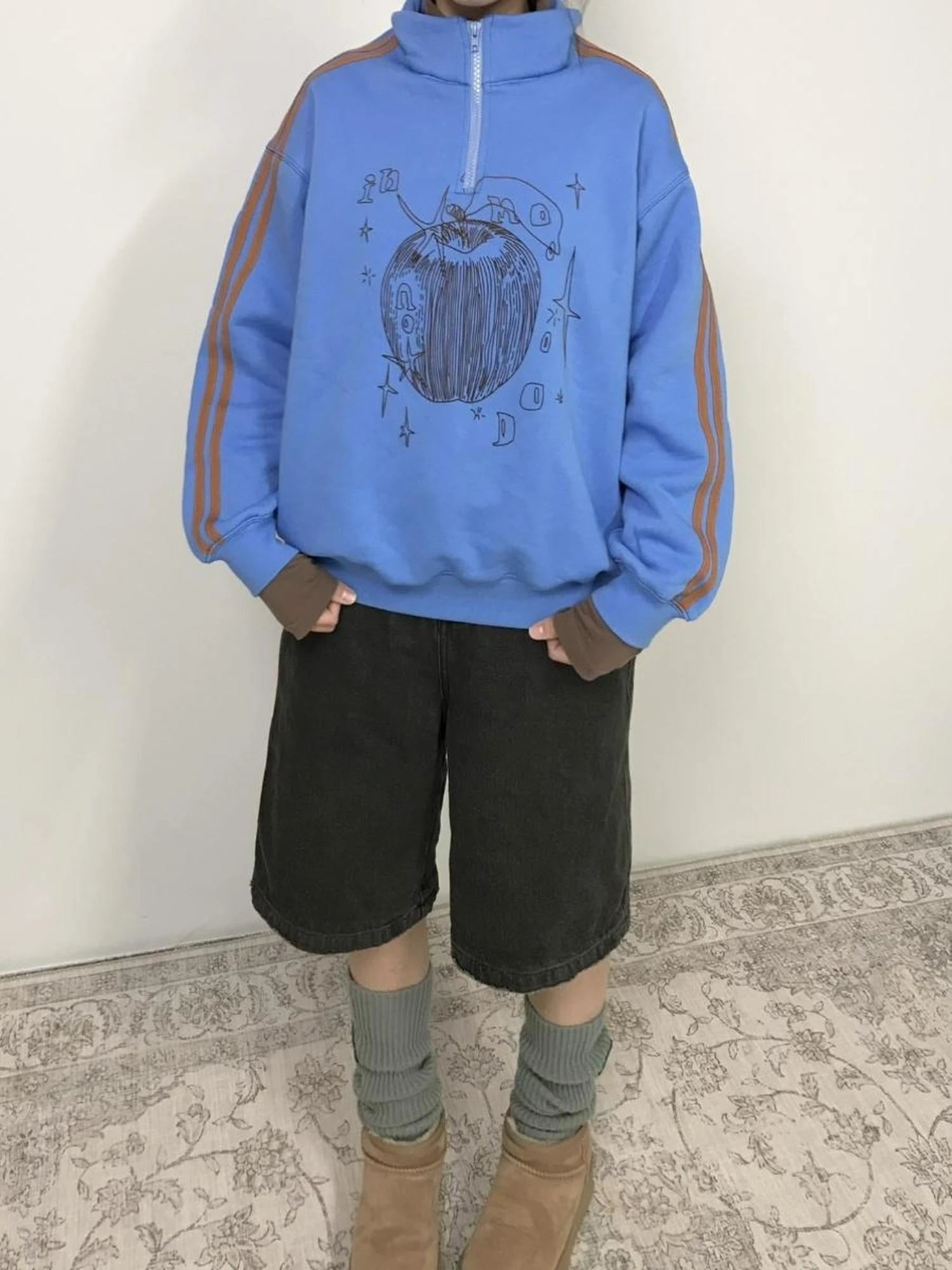 Apple Line Zip Up Fleece Hoodie