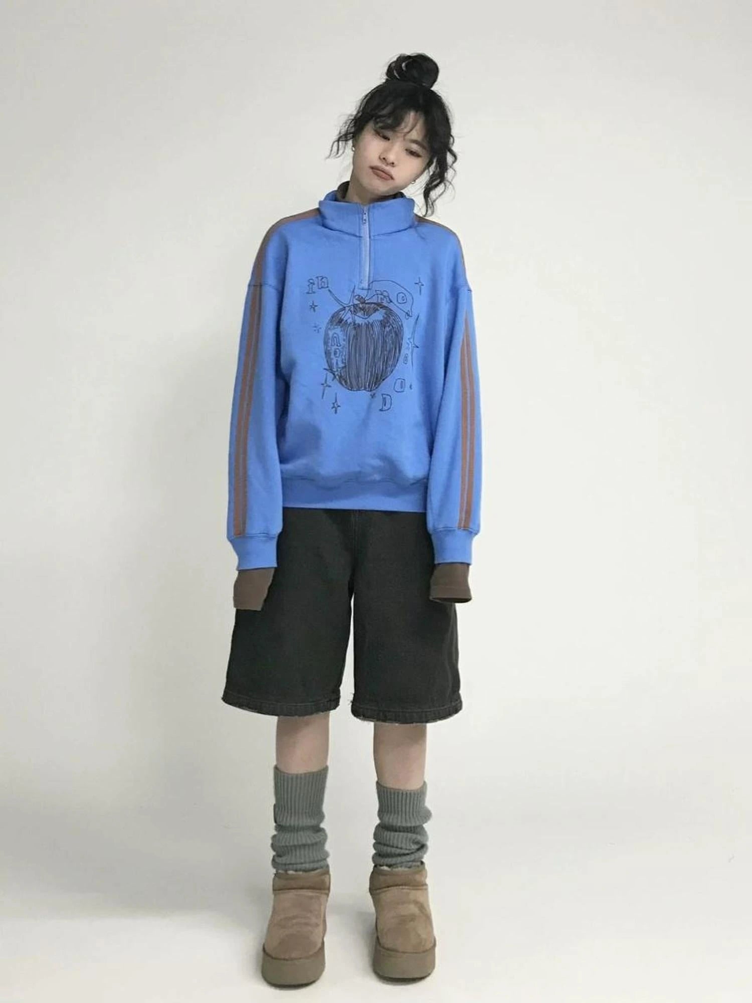 Apple Line Zip Up Fleece Hoodie