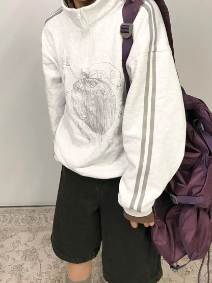 Apple Line Zip Up Fleece Hoodie