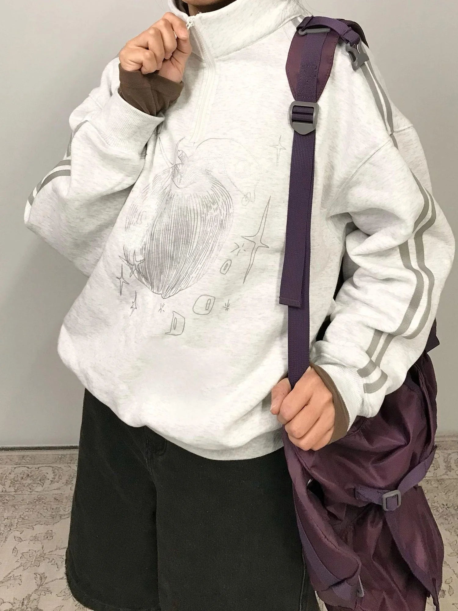 Apple Line Zip Up Fleece Hoodie