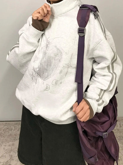 Apple Line Zip Up Fleece Hoodie