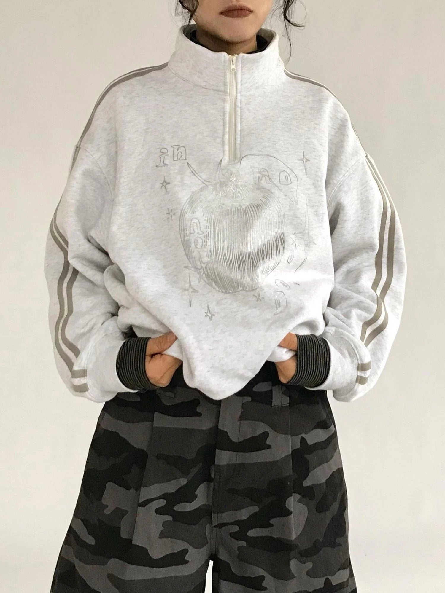 Apple Line Zip Up Fleece Hoodie