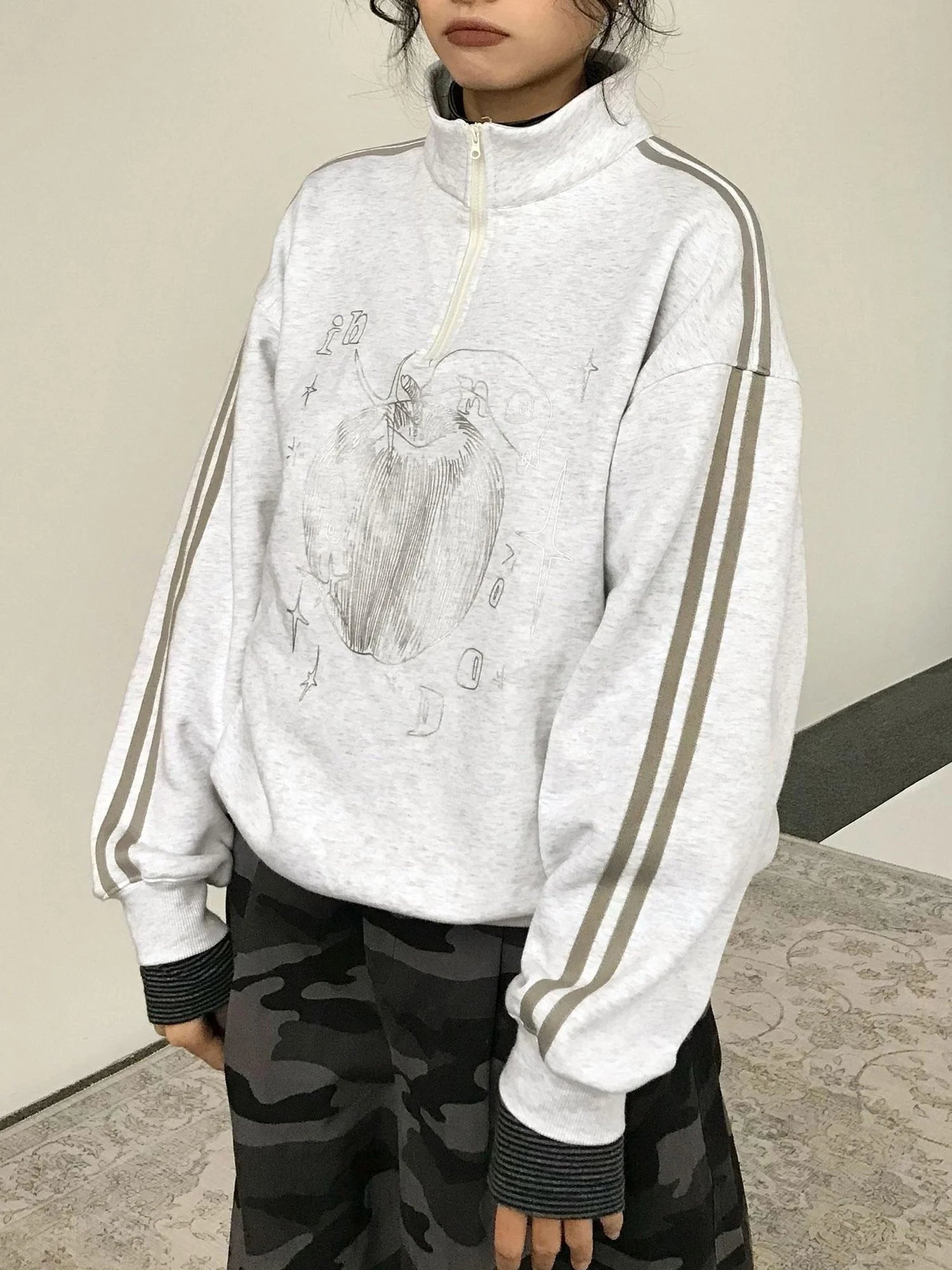 Apple Line Zip Up Fleece Hoodie