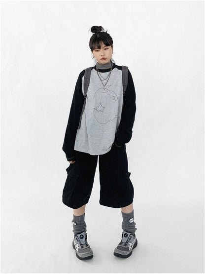 Apple Stitch Line Print T-shirt Long Sleeve Raglan Unisex